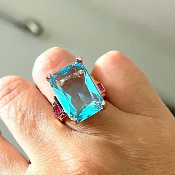 Last one! Main Event Aquamarine and pink topaz in rose gold Statement cocktail 7 - Picture 3 of 11